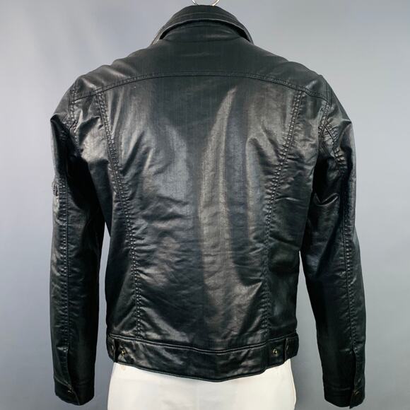 JOHN VARVATOS STAR USA Size L Black Coated Cotton Twill Snaps Jacket - Picture 4 of 9